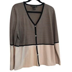 Vintage Linda Matthews V Neck Size XL Button Up Colorblock Cardigan Striped EUC